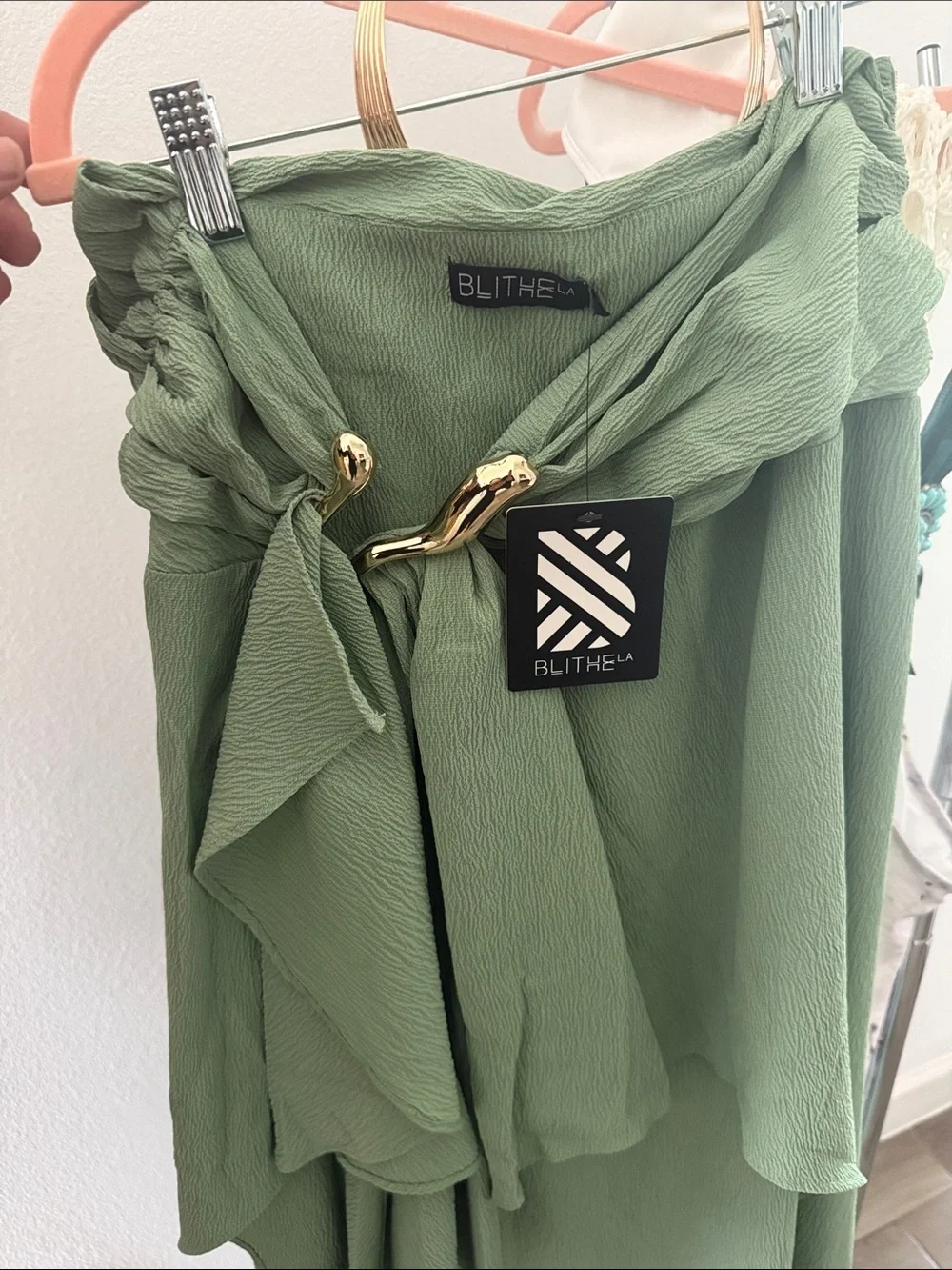 Sage Green Two piece Skirt set with Draped Front